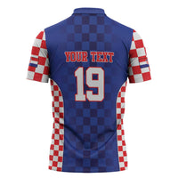 Custom Croatia National Heritage Zipper Polo Shirt Blue Checkered Croatian Pride - Wonder Print Shop