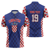 Custom Croatia National Heritage Zipper Polo Shirt Blue Checkered Croatian Pride - Wonder Print Shop