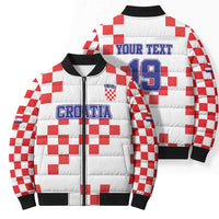 Custom Croatia National Heritage Bomber Puffer Jacket Red and White Checkerboard Design - Wonder Print Shop