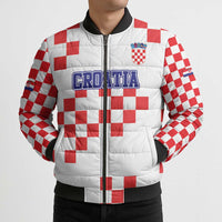 Custom Croatia National Heritage Bomber Puffer Jacket Red and White Checkerboard Design - Wonder Print Shop
