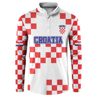 Custom Croatia National Heritage Button Sweatshirt Red and White Checkerboard Design - Wonder Print Shop