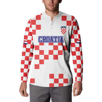 Custom Croatia National Heritage Button Sweatshirt Red and White Checkerboard Design - Wonder Print Shop