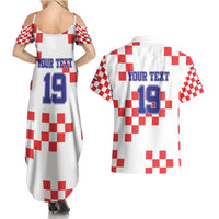 Custom Croatia National Heritage Couples Matching Summer Maxi Dress and Hawaiian Shirt Red and White Checkerboard Design - Wonder Print Shop