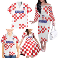 Custom Croatia National Heritage Family Matching Off The Shoulder Long Sleeve Dress and Hawaiian Shirt Red and White Checkerboard Design - Wonder Print Shop