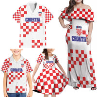 Custom Croatia National Heritage Family Matching Off Shoulder Maxi Dress and Hawaiian Shirt Red and White Checkerboard Design - Wonder Print Shop