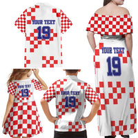 Custom Croatia National Heritage Family Matching Off Shoulder Maxi Dress and Hawaiian Shirt Red and White Checkerboard Design - Wonder Print Shop