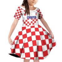 Custom Croatia National Heritage Family Matching Off Shoulder Short Dress and Hawaiian Shirt Red and White Checkerboard Design - Wonder Print Shop
