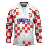 Custom Croatia National Heritage Hockey Jersey Red and White Checkerboard Design - Wonder Print Shop