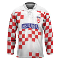 Custom Croatia National Heritage Hockey Jersey Red and White Checkerboard Design - Wonder Print Shop