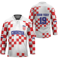 Custom Croatia National Heritage Hockey Jersey Red and White Checkerboard Design - Wonder Print Shop