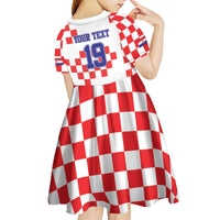Custom Croatia National Heritage Kid Short Sleeve Dress Red and White Checkerboard Design - Wonder Print Shop