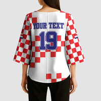 Custom Croatia National Heritage Kimono Sleeve Blouse Red and White Checkerboard Design - Wonder Print Shop