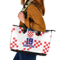 Custom Croatia National Heritage Leather Tote Bag Red and White Checkerboard Design - Wonder Print Shop