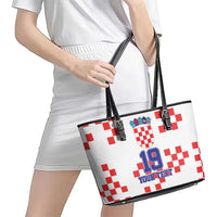 Custom Croatia National Heritage Leather Tote Bag Red and White Checkerboard Design - Wonder Print Shop