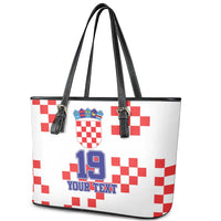 Custom Croatia National Heritage Leather Tote Bag Red and White Checkerboard Design - Wonder Print Shop