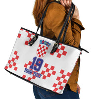 Custom Croatia National Heritage Leather Tote Bag Red and White Checkerboard Design - Wonder Print Shop