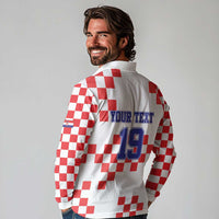 Custom Croatia National Heritage Long Sleeve Polo Shirt Red and White Checkerboard Design - Wonder Print Shop
