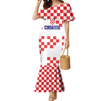 Custom Croatia National Heritage Mermaid Dress Red and White Checkerboard Design - Wonder Print Shop