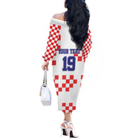Custom Croatia National Heritage Off The Shoulder Long Sleeve Dress Red and White Checkerboard Design - Wonder Print Shop