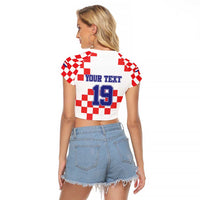Custom Croatia National Heritage Raglan Cropped T Shirt Red and White Checkerboard Design - Wonder Print Shop