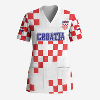 Custom Croatia National Heritage Scrub Top Red and White Checkerboard Design - Wonder Print Shop