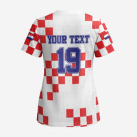 Custom Croatia National Heritage Scrub Top Red and White Checkerboard Design - Wonder Print Shop