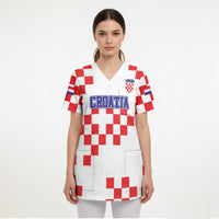 Custom Croatia National Heritage Scrub Top Red and White Checkerboard Design - Wonder Print Shop