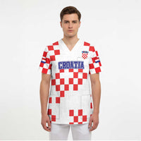 Custom Croatia National Heritage Scrub Top Red and White Checkerboard Design - Wonder Print Shop