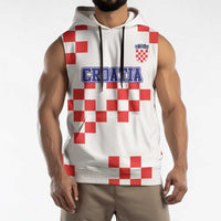 Custom Croatia National Heritage Sleeveless Hoodie Red and White Checkerboard Design - Wonder Print Shop