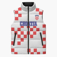 Custom Croatia National Heritage Sleeveless Puffer Jacket Red and White Checkerboard Design - Wonder Print Shop