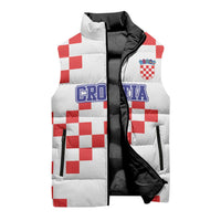 Custom Croatia National Heritage Sleeveless Puffer Jacket Red and White Checkerboard Design - Wonder Print Shop
