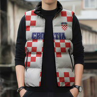 Custom Croatia National Heritage Sleeveless Puffer Jacket Red and White Checkerboard Design - Wonder Print Shop