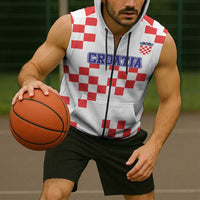 Custom Croatia National Heritage Sleeveless Zip Hoodie Red and White Checkerboard Design - Wonder Print Shop