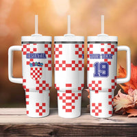 Custom Croatia National Heritage Tumbler With Handle Red and White Checkerboard Design - Wonder Print Shop