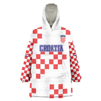 Custom Croatia National Heritage Wearable Blanket Hoodie Red and White Checkerboard Design - Wonder Print Shop