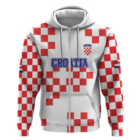 Custom Croatia National Heritage Zip Hoodie Red and White Checkerboard Design - Wonder Print Shop