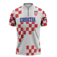 Custom Croatia National Heritage Zipper Polo Shirt Red and White Checkerboard Design - Wonder Print Shop