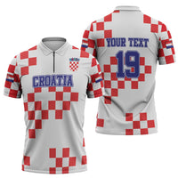 Custom Croatia National Heritage Zipper Polo Shirt Red and White Checkerboard Design - Wonder Print Shop