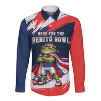 Benito Bowl Puerto Rican Football Long Sleeve Button Shirt Coquí Frog Puerto Rican