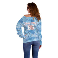 Custom World Football 2026 England Off Shoulder Sweater Three Lions and Tudor Rose Pattern