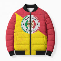 Italy Sicilia Bomber Puffer Jacket Triskeles With Lemons - Wonder Print Shop