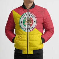 Italy Sicilia Bomber Puffer Jacket Triskeles With Lemons - Wonder Print Shop