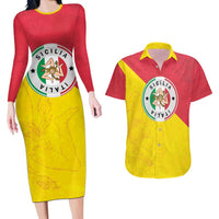 Italy Sicilia Couples Matching Long Sleeve Bodycon Dress and Hawaiian Shirt Triskeles With Lemons - Wonder Print Shop
