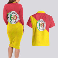 Italy Sicilia Couples Matching Long Sleeve Bodycon Dress and Hawaiian Shirt Triskeles With Lemons - Wonder Print Shop