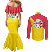 Italy Sicilia Couples Matching Mermaid Dress and Long Sleeve Button Shirt Triskeles With Lemons - Wonder Print Shop