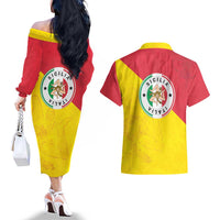 Italy Sicilia Couples Matching Off The Shoulder Long Sleeve Dress and Hawaiian Shirt Triskeles With Lemons - Wonder Print Shop