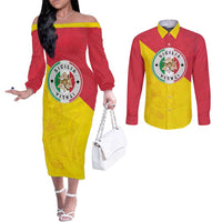 Italy Sicilia Couples Matching Off The Shoulder Long Sleeve Dress and Long Sleeve Button Shirt Triskeles With Lemons - Wonder Print Shop