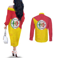Italy Sicilia Couples Matching Off The Shoulder Long Sleeve Dress and Long Sleeve Button Shirt Triskeles With Lemons - Wonder Print Shop