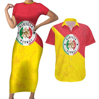 Italy Sicilia Couples Matching Short Sleeve Bodycon Dress and Hawaiian Shirt Triskeles With Lemons - Wonder Print Shop
