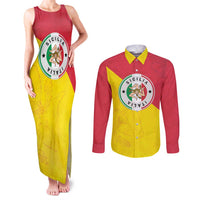 Italy Sicilia Couples Matching Tank Maxi Dress and Long Sleeve Button Shirt Triskeles With Lemons - Wonder Print Shop